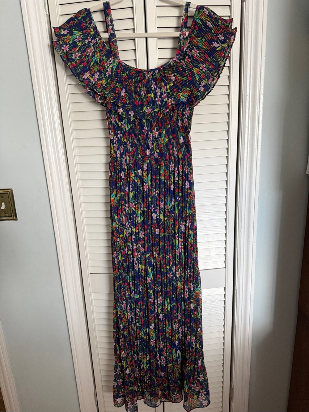 Cupio Navy Floral Maxi Dress with Ruffle Neckline